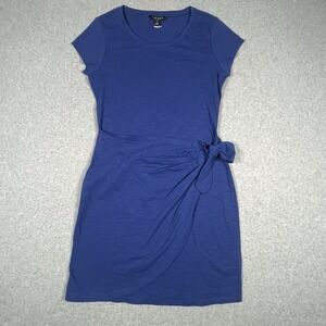 Ralph Lauren Slub Jersey Cap-Sleeve Dress Soft Sapphire Blue Wrap Stretch Tie 4‎